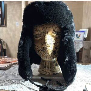 J McLaughlin vintage faux fur‎ hat winter ear flap cap unisex cold weather hat